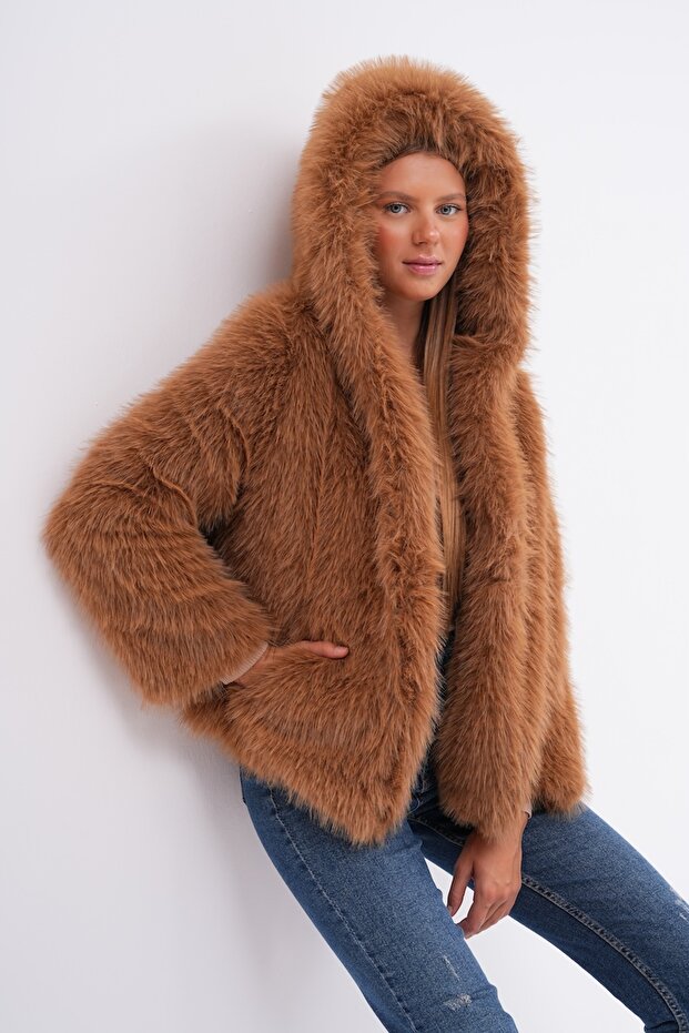 Kapüşonlu Kürk Ceket - 1