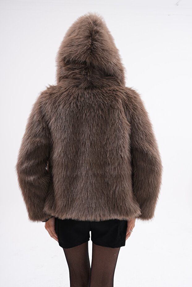 Kapüşonlu Kürk Ceket - 5