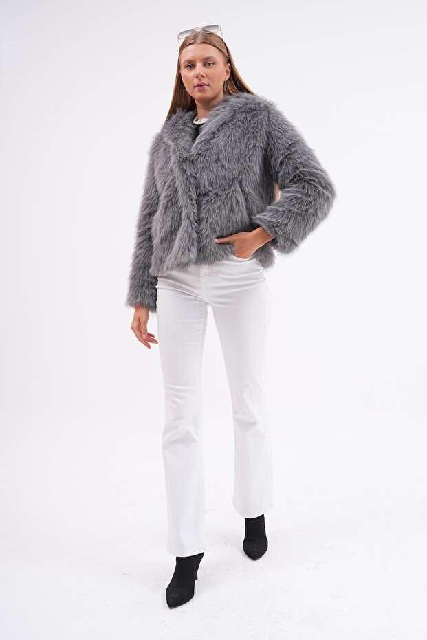 Jachetă cu glugă din blană - 2