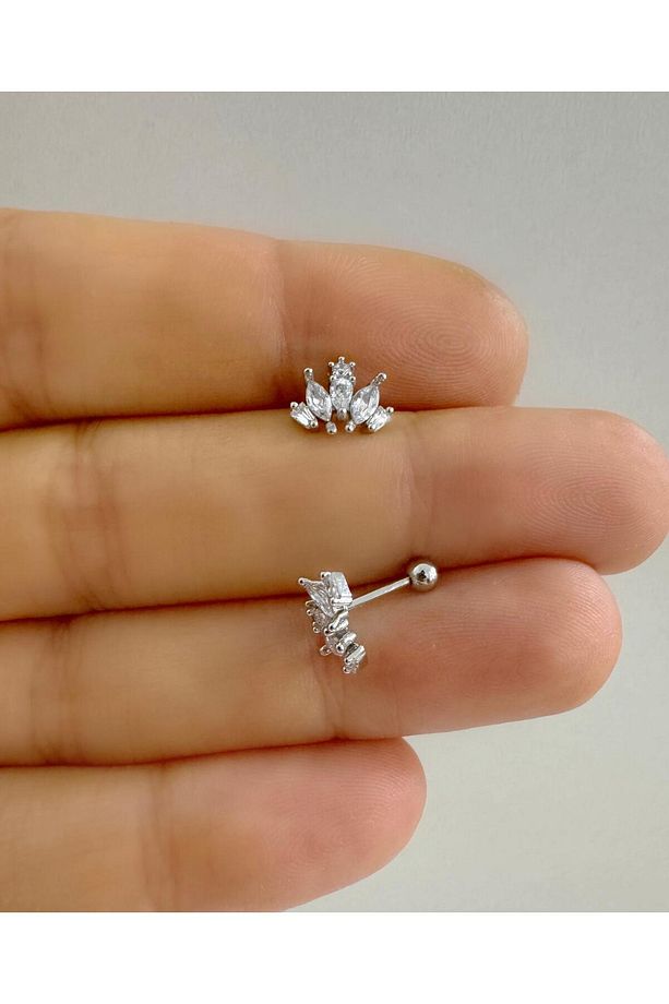 ZİRKON TAŞLI 1 ADET TRAGUS HELİX KIKIRDAK CONCH UYUMLU PİERCİNG - 1