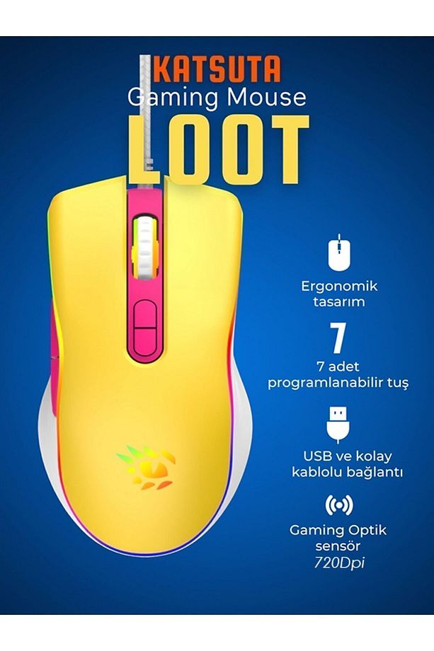 T4-1665 Loot Rgb 7200dpi Sarı Makrolu Gaming Oyuncu Mouse - 2