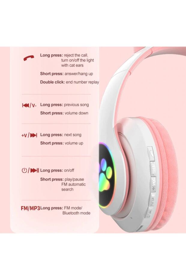 Lila Bluetoothlu Işıklı Oyuncu Kulaklığı Eba Uzaktan Eğitim Çocuk Renkli Kulaklık 28 - 8