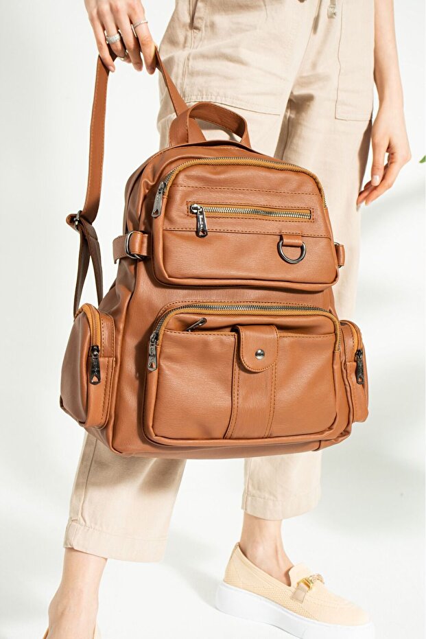 حقيبة ظهر جلدية - غسيل متعدد الأقسام - 3