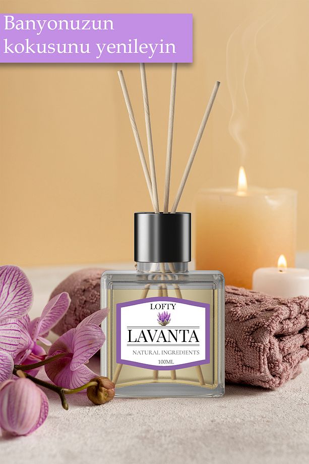 Lavanta Çubuklu Oda Kokusu Uçucu Yağ Reed Diffuser Banyo Yatak Odası Mutfak Ferah Koku 100ml - 2