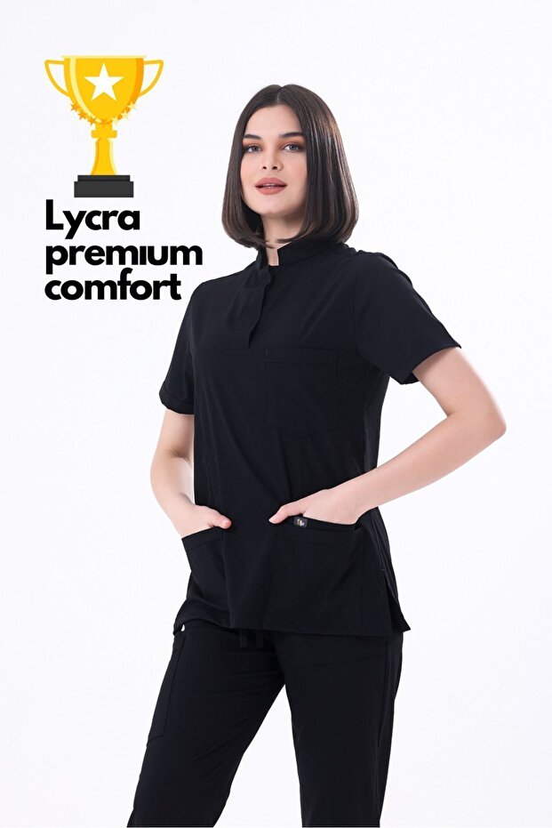 New Premium Lycra Suit Black - Flex Cargo Pocket Doctor Nurse Uniform Medical