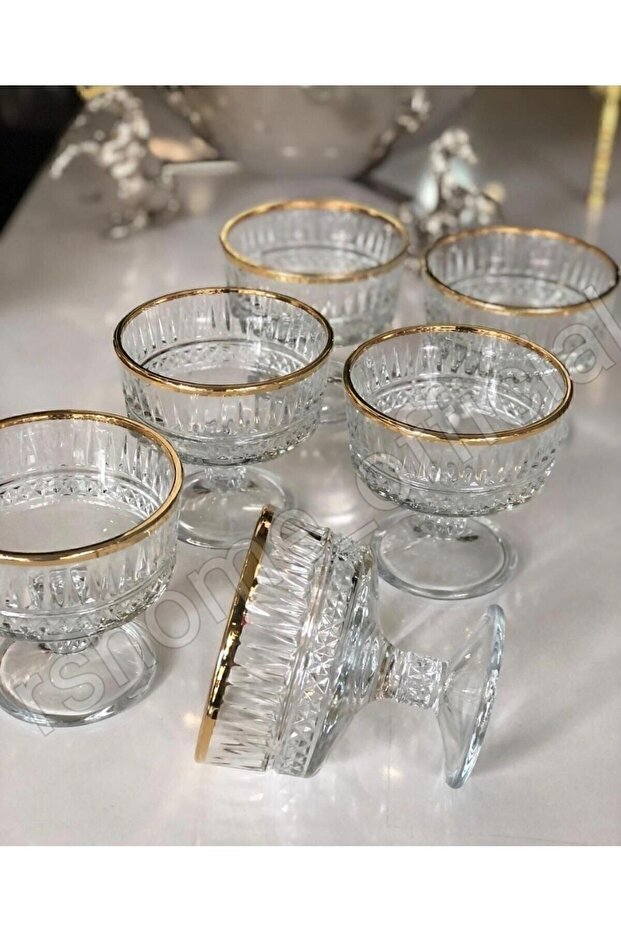 Set of 6 Elysia Gold Gilded Ice Cream Cup Footed Snack Bowl 250 Cc -r