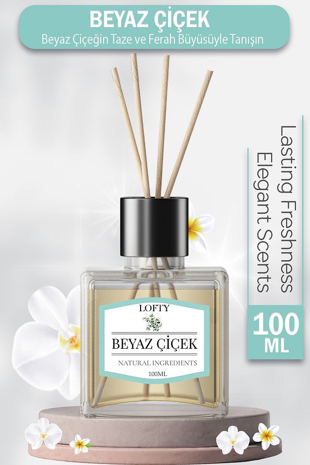 Beyaz çiçek Çubuklu Oda Kokusu Uçucu Yağ Reed Diffuser Banyo Yatak Odası Mutfak Ferah Koku 100ml - 1