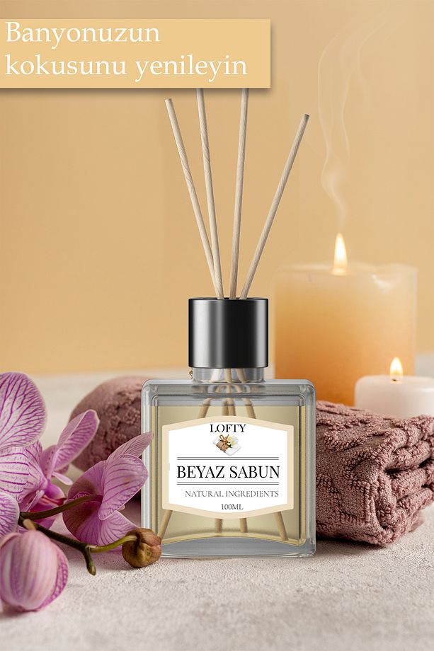 Beyaz sabun Çubuklu Oda Kokusu Uçucu Yağ Reed Diffuser Banyo Yatak Odası Mutfak Ferah Koku 100ml - 2