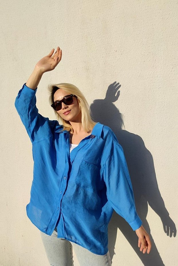 Low Shoulder Oversize Linen Shirt