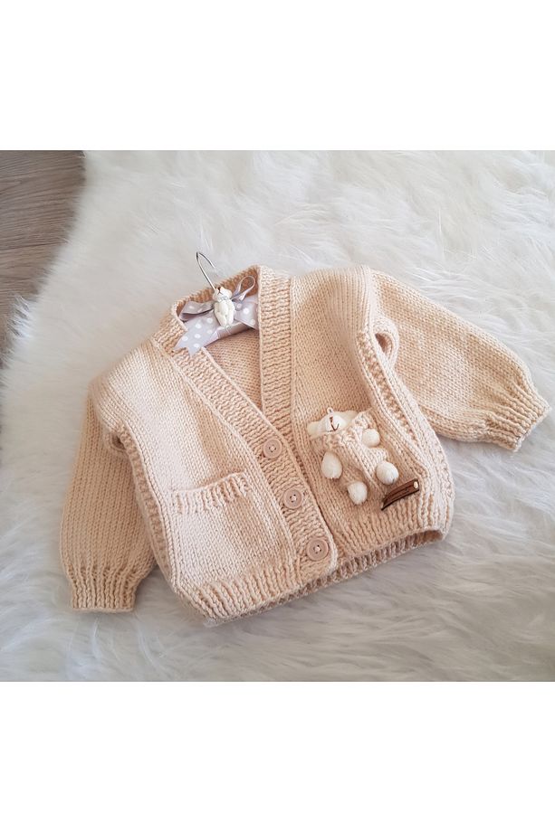 Ayıcıklı El Örgüsü Unisex Bebek Çocuk Hırka - 2