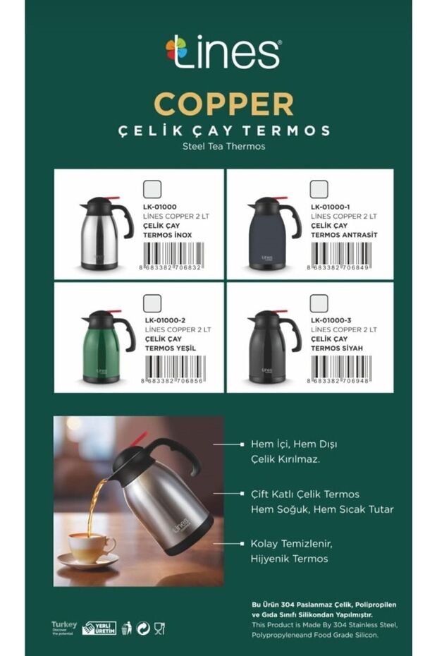 Copper Paslanmaz Çelik 2 Litre Termos SİYAH - 2