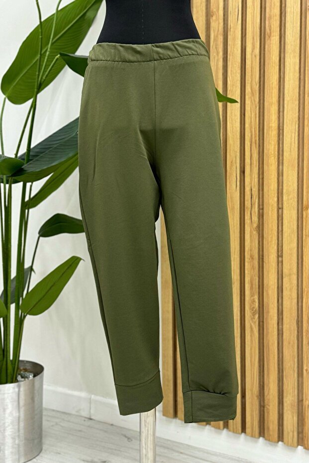 Elastic Waist Two Threaded Narrow Leg Tracksuit Color Dark Beige 30189