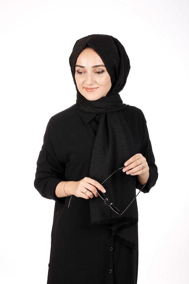 Pamuklu Pıt Pıt Şal Siyah - 1