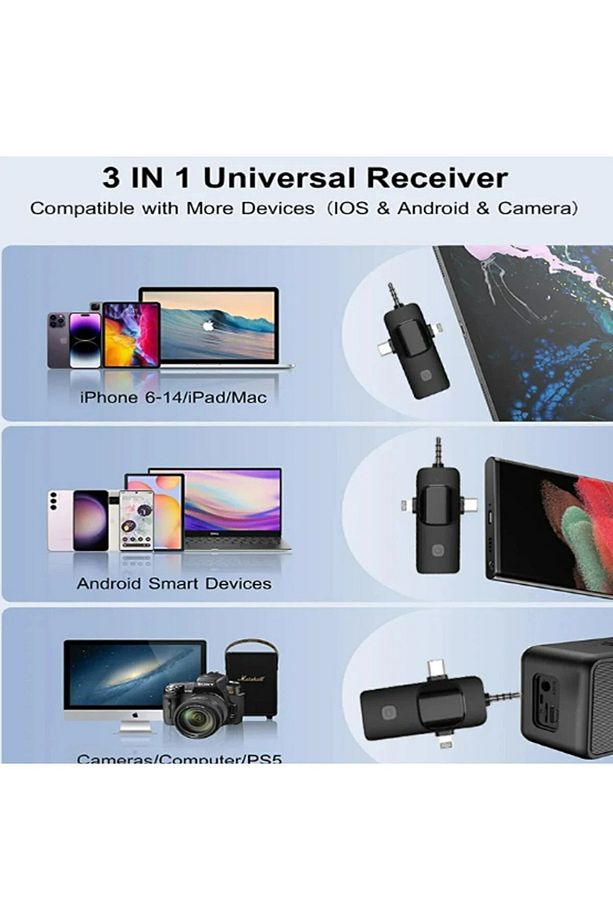 MAF Kablosuz Yaka Mikrofonu iPhone 3.5mm Aux iPhone Type-C PC Tablet Video Kayıt Vlog USB C ve Amfi - 6