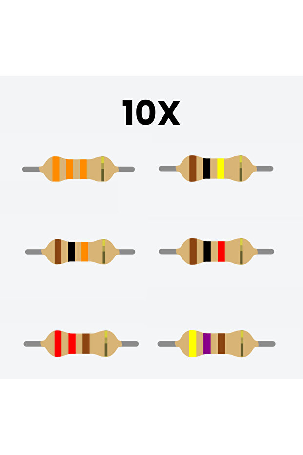 1/4w (220R, 100K, 33K, 1K, 10K, 470R) 6 Çeşit 10'arlı 60 Adet Direnç Paketi - 1