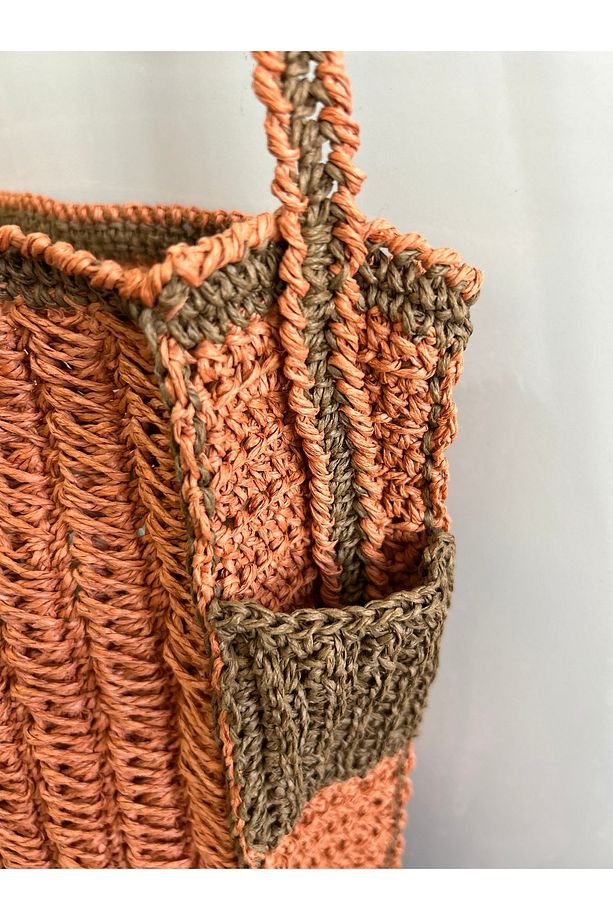 Hasır El Yapımı Örgü Çanta, Kadın Omuz Çantası, Plaj Çantası, Tasarım, Handmade - 6