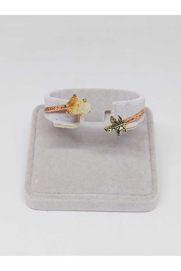 Citrine stone leaf motif copper bracelet (52486)