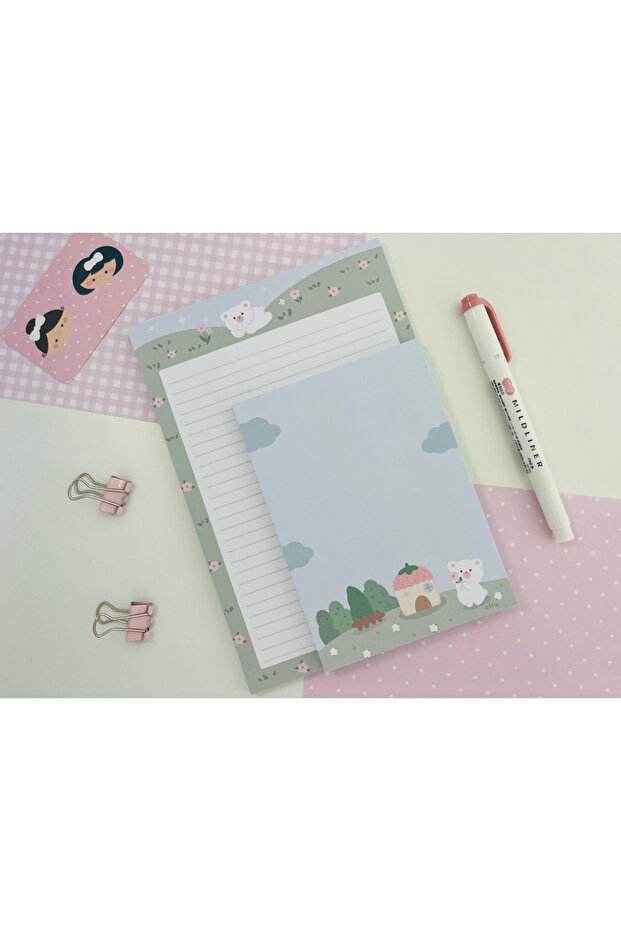 Çayır Beyaz Ayıcık Set Memopad/Notepad/Defter - 1