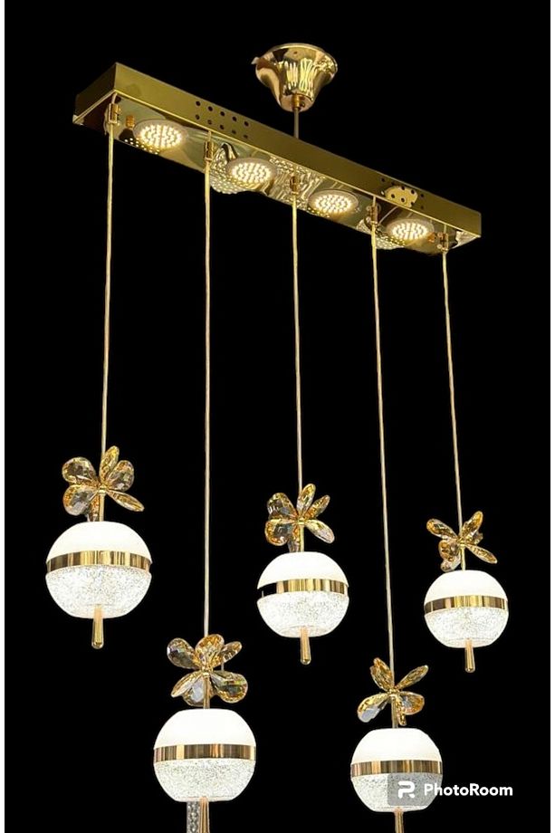Led Aydınlatmalı Masa Üstü 5 Li Modern Avize Gold - 1