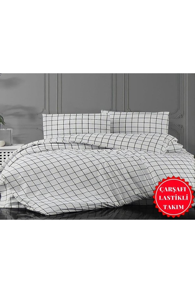 Small White Square Single Duvet Cover Set with Elastic Sheets (100x200)