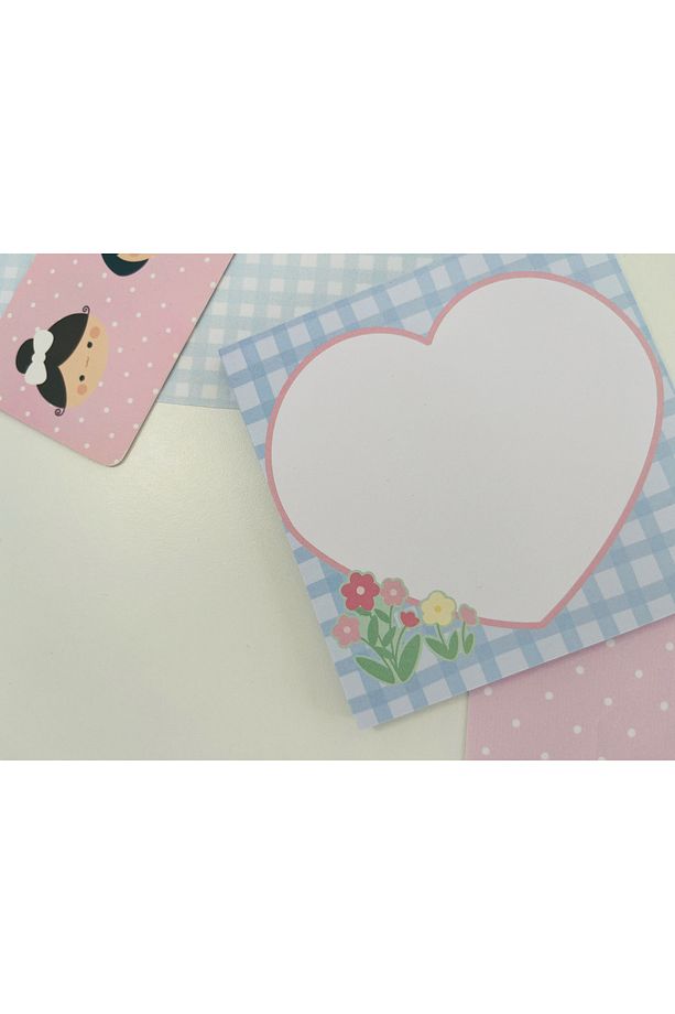 10x10cm Mavi Piti Kareli Çiçek Notluk Memopad/Notepad/Defter - 2