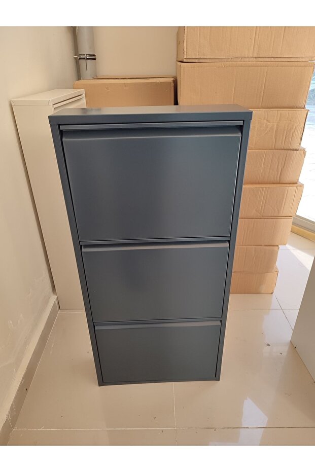 Antrasit Gri 3 Kapaklı Metal Ayakkabılık - 2