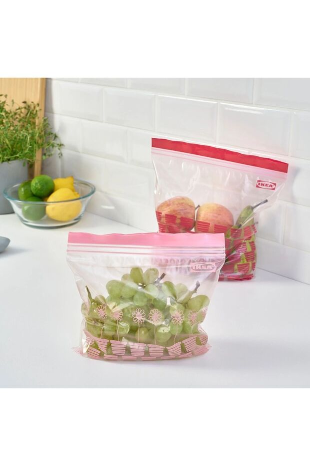 ISTAD kilitlenebilir buzdolabı poşeti, kırmızı-pembe, 2,5 lt ve 1,2 lt, 50 adet - 2