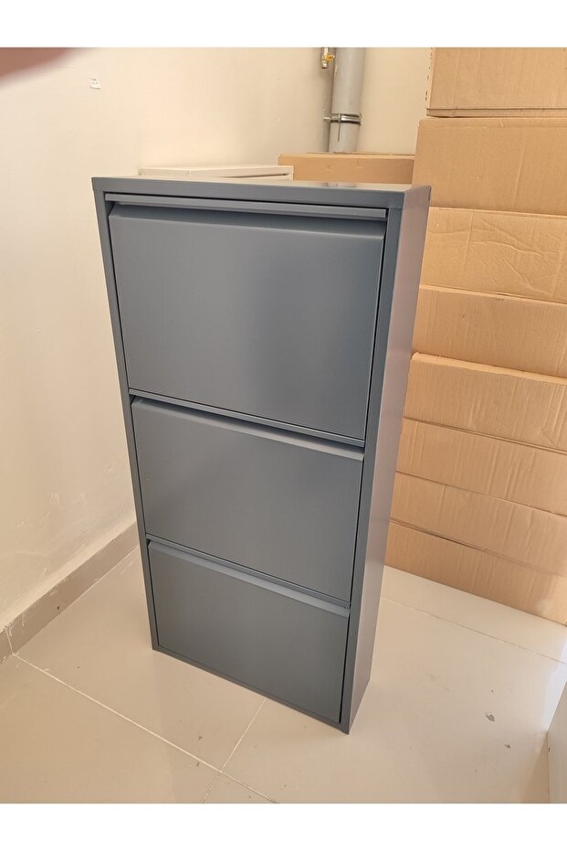 Antrasit Gri 3 Kapaklı Metal Ayakkabılık - 3