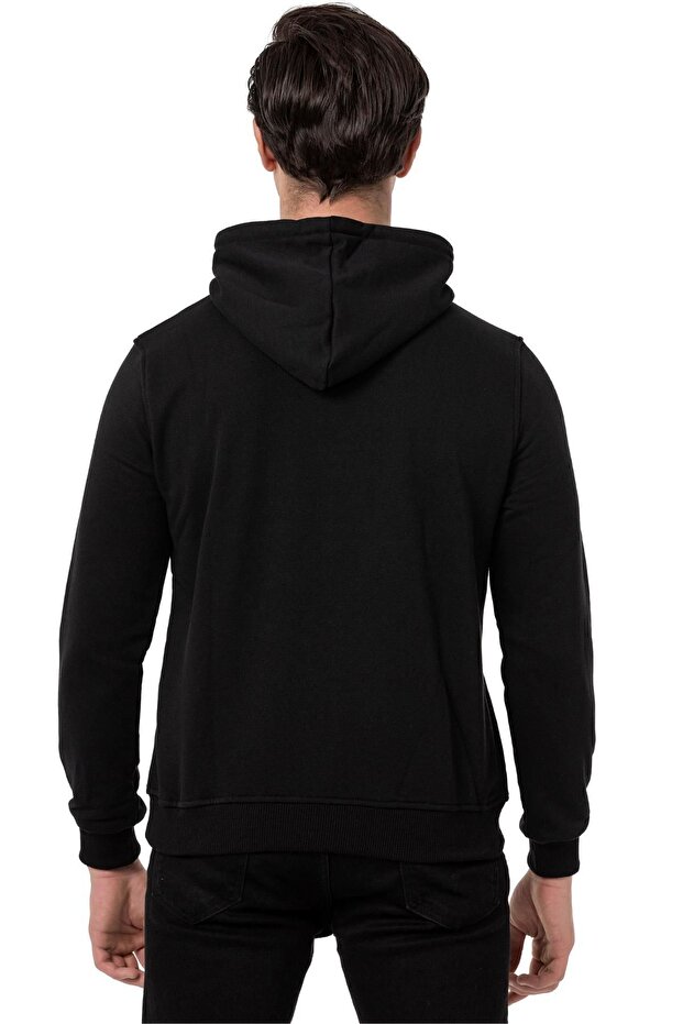 Siyah Erkek Kapüşonlu Basic Sweatshirt M1518ts - 8