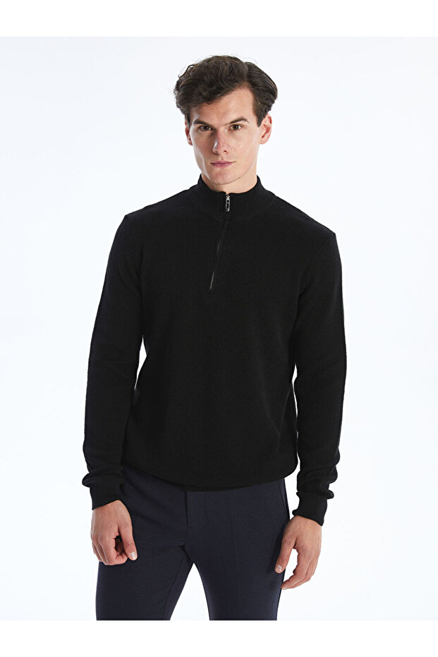 Dik Yaka Uzun Kollu Erkek Triko Kazak - W44437z8 - 1