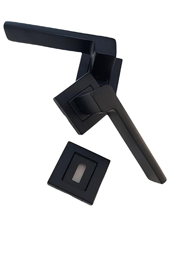 Anka Çelik Mat Siyah Kare Rozetli Oda Kapı Kolu (İÇ KAPI) - ODA KAPI KOLU - 1