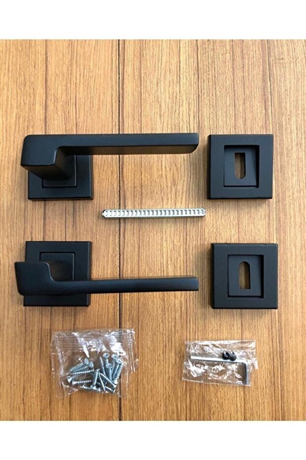 Anka Çelik Mat Siyah Kare Rozetli Oda Kapı Kolu (İÇ KAPI) - ODA KAPI KOLU - 7