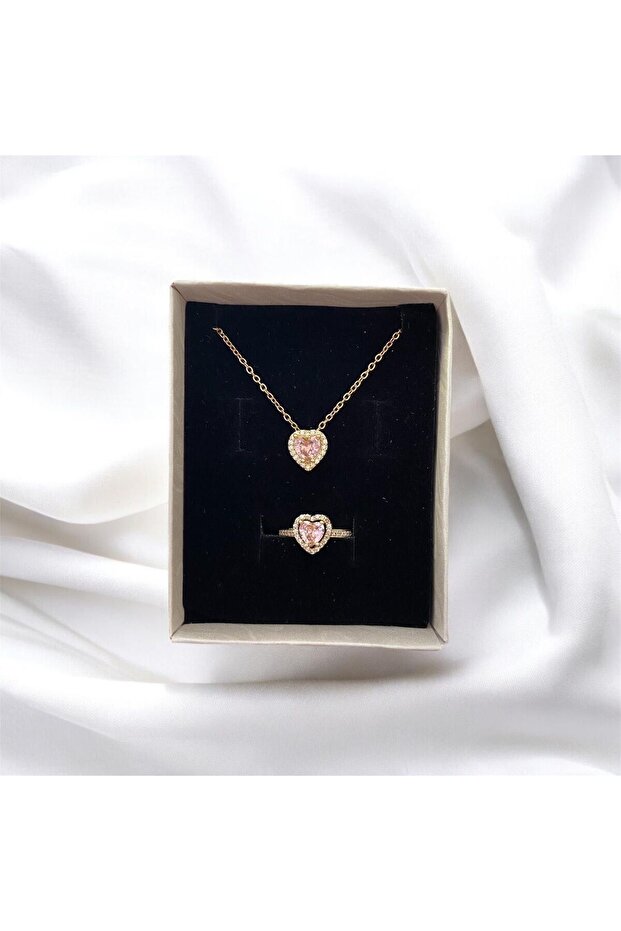 Princess Pink Heart Steel Necklace and Ring