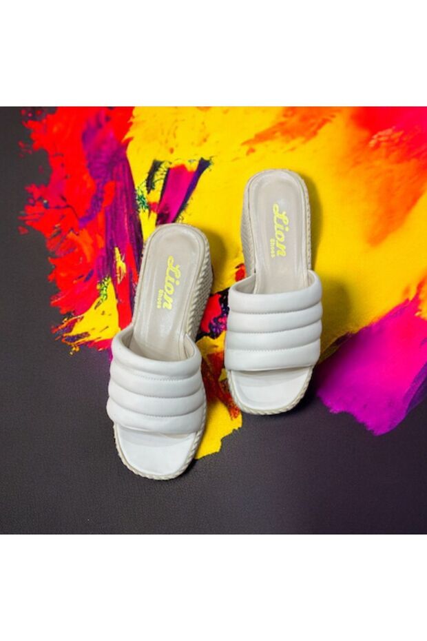 Dolgu Topuk Hasır krem  Terlik - 1