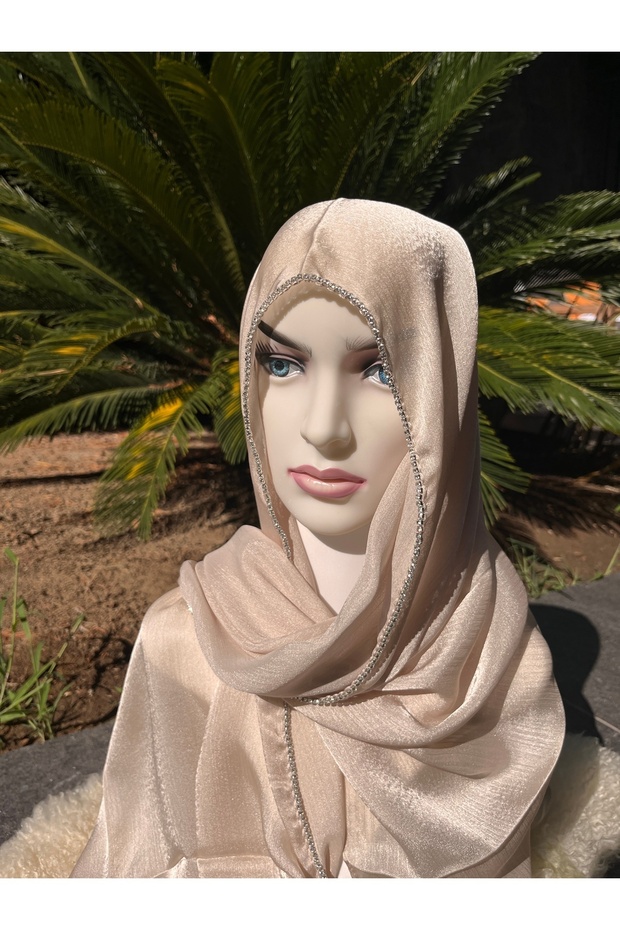 Shiny Stoned Satin Janjan Hijab Evening Dress Shawl
