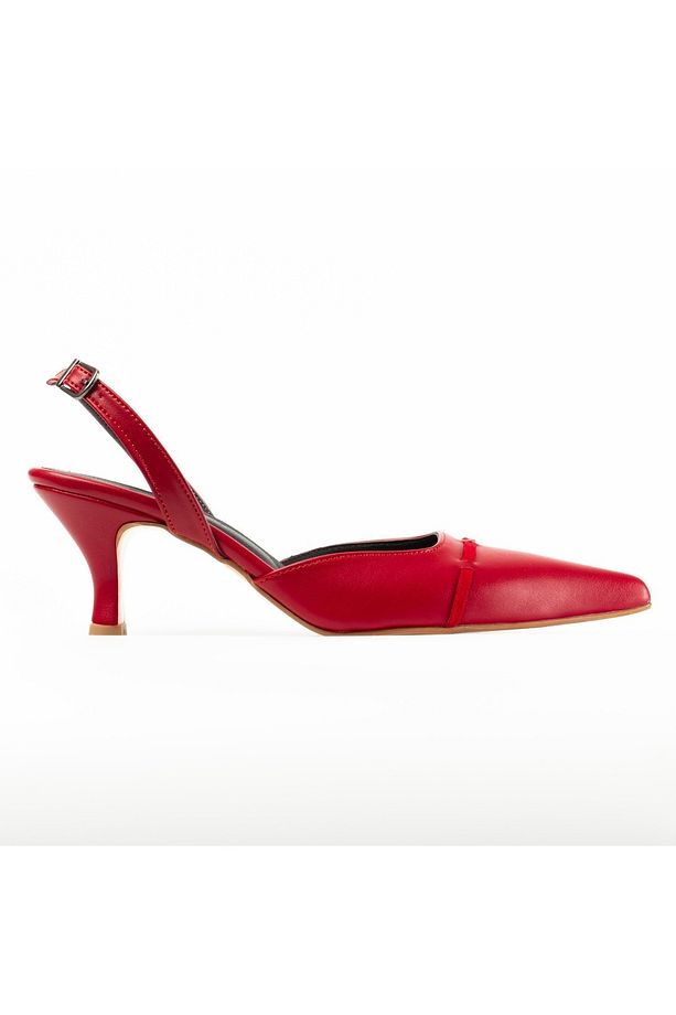 Sivri Burun Topuklu Ayakkabı Kitten Heels (Kırmızı) - 5