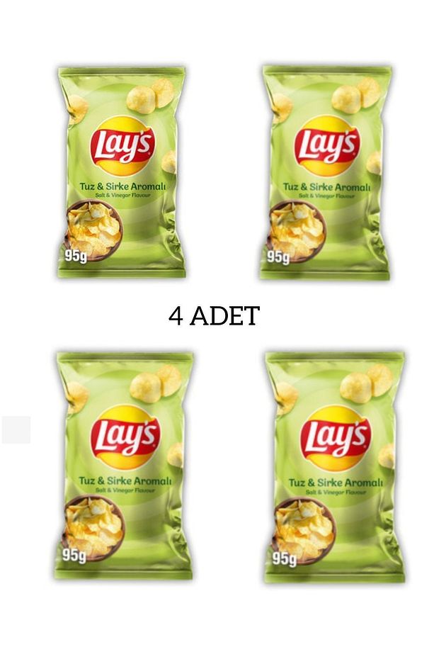 Lay's Tuz ve Sirke Aromalı Cips 95 GR x 4 Adet Lays Sirkeli Cips Lays Sirke Aromalı Cips - 1