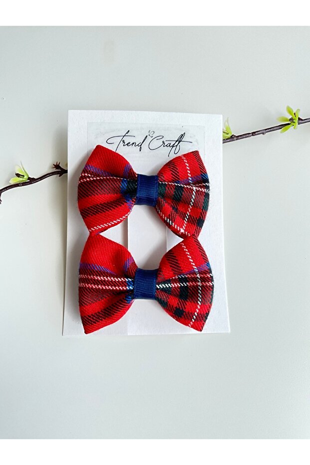 Red Plaid Bow 2-Piece Clip Buckle