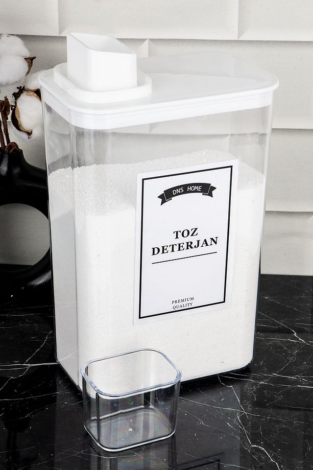 Toz Deterjan Saklama Kabı Kendinden Ölçekli Vakum Kapaklı Saklama Kutusu Deterjanlık 3000 ml - 1
