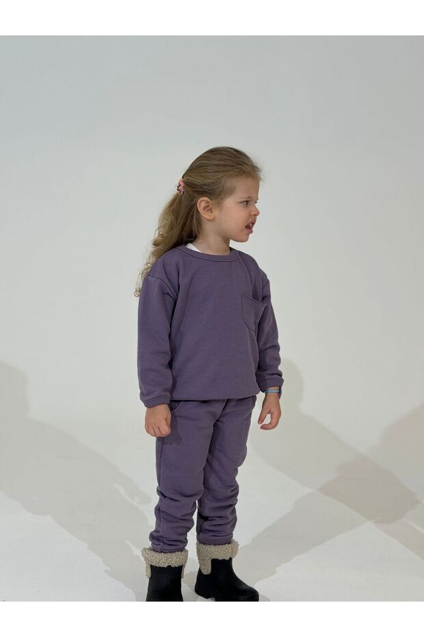 Purple Oversize Three Thread Seasonal Children's Tracksuit Set (WITHOUT HARD)