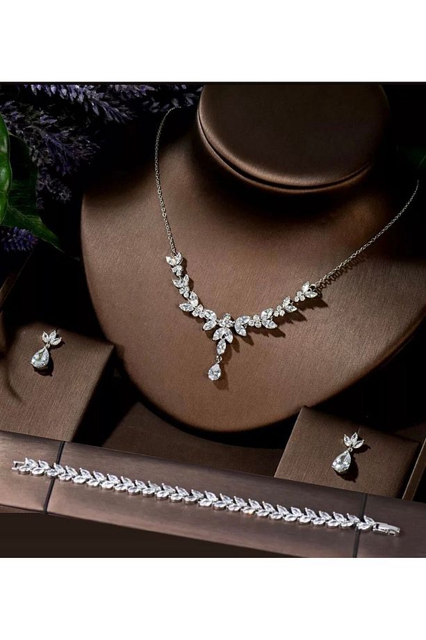 Lily Zirkon Taşlı Takı Seti Kolye Küpe Bileklik Düğün Takı Seti - 1