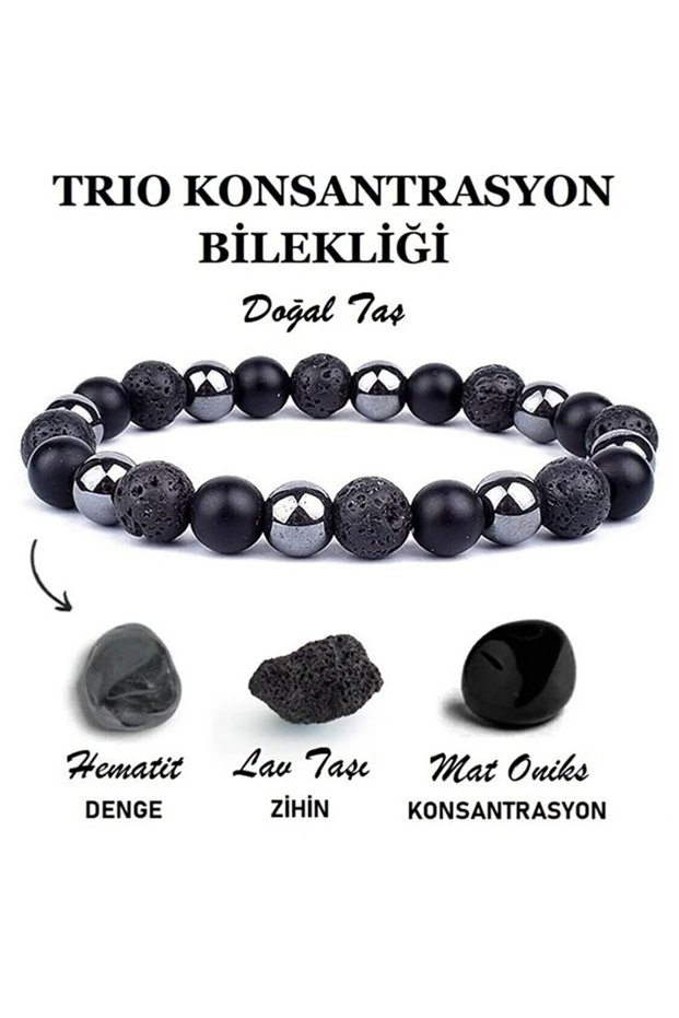100% Real Natural Stone Concentration Bracelet | Lava-Oniks-Hematite Natural Stone | Gift Natural Stone