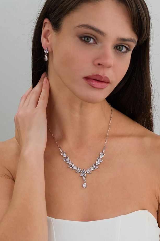 Lily Zirkon Taşlı Takı Seti Kolye Küpe Bileklik Düğün Takı Seti - 4