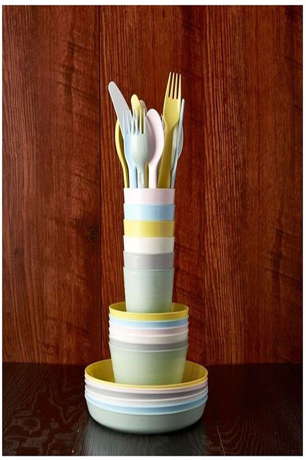 Plastik Kalas Tabak Seti Pastel Tonlar 6 Adet Çukur Tabak Modern BPA Free 6 Parça Sarı Yuvarlak 19 - 4