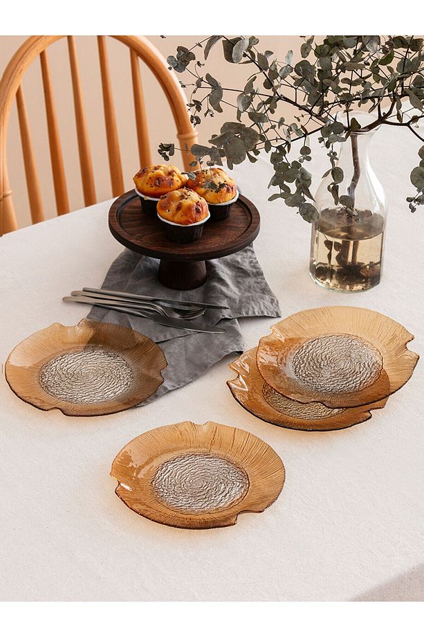 LCW HOME Koyu Bej Desenli Cam Pasta Tabağı Seti 4'lü - 2