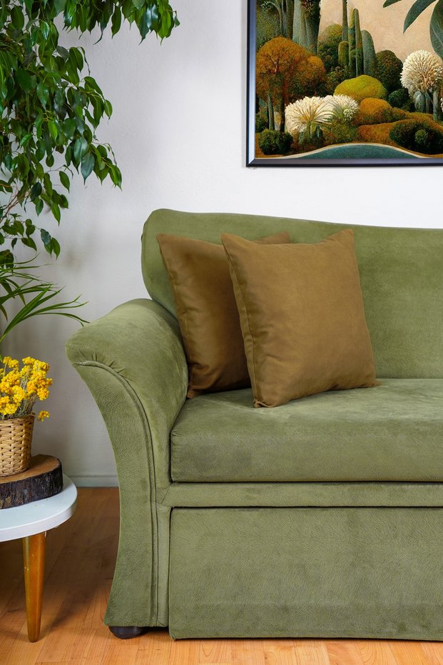 2-Piece Premium Velvet Textured Suede Cushion Cover Oil Green (45X45)