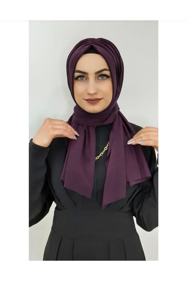 Plum Colored Hijab Gathered Women's Shawl