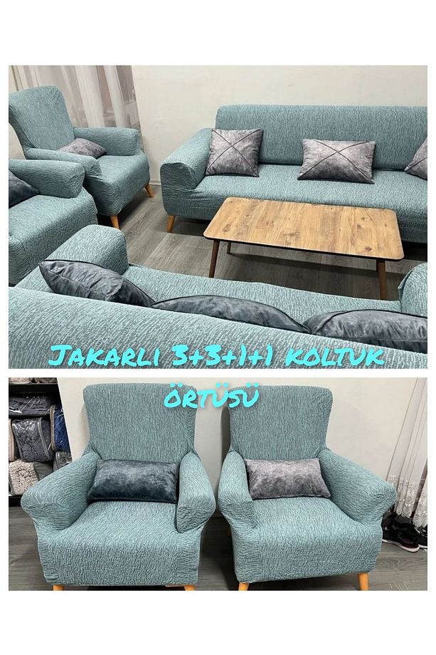3+3+1+1 Jakarlı Lastikli Streç Esnek Yıkanabilir Pamuklu Koltuk Örtüsü Takımı Koltuk Kılıfı(gaj3311) - 1