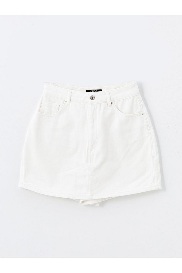 XSIDE Kadın Standart Fit Düz Jean Şort Etek - 5