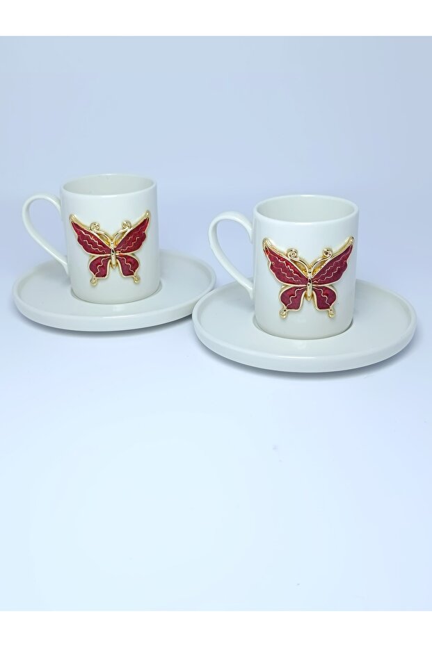 2-Person Coffee Cup Set with Butterfly Detail